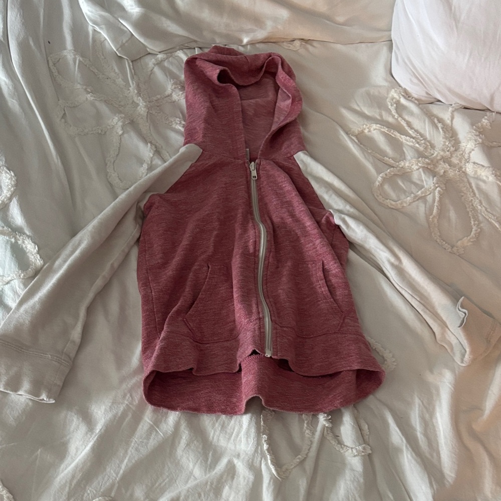 Pink and White Hooded Zip-Up hoodie